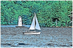Sailing Past Herrick Cove Light on Lake Sunapee - Digital Painti